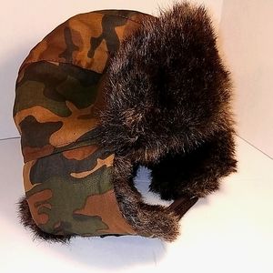 Boys Camouflage Winter Hat w/ Faux Fir
